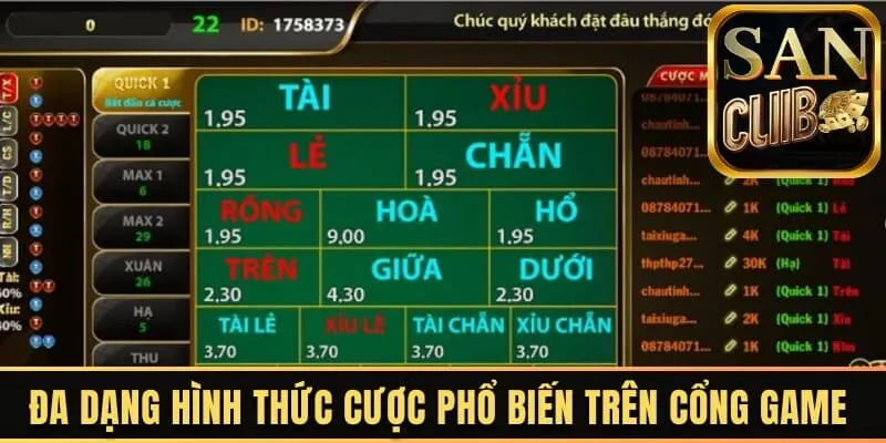 Đa dạng hình thức cược phổ biến trên cổng game 